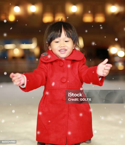 Close Up Little Girl Wearing A Red Jacket Stock Photo - Download Image Now - Child, Christmas, Japanese Ethnicity