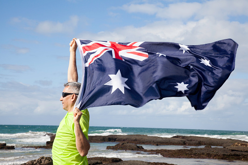 Ethnic man with Australian flag