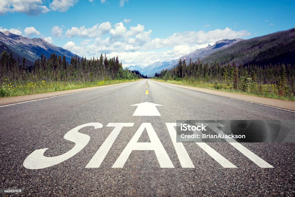 Start line on the highway Start line on the highway concept for business planning, strategy and challenge or career path, opportunity and change Beginnings Stock Photo