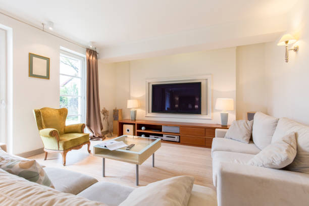 istock Comfortable living room with TV 665037898