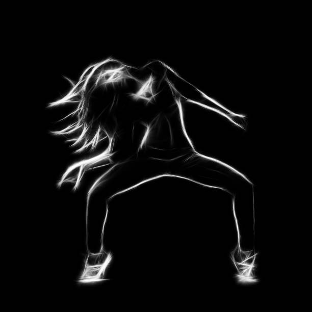Female hip hop dancer silhouette isolated, black and white Female hip hop dancer silhouette isolated, black and white, 3D rendering reggaeton dance stock illustrations