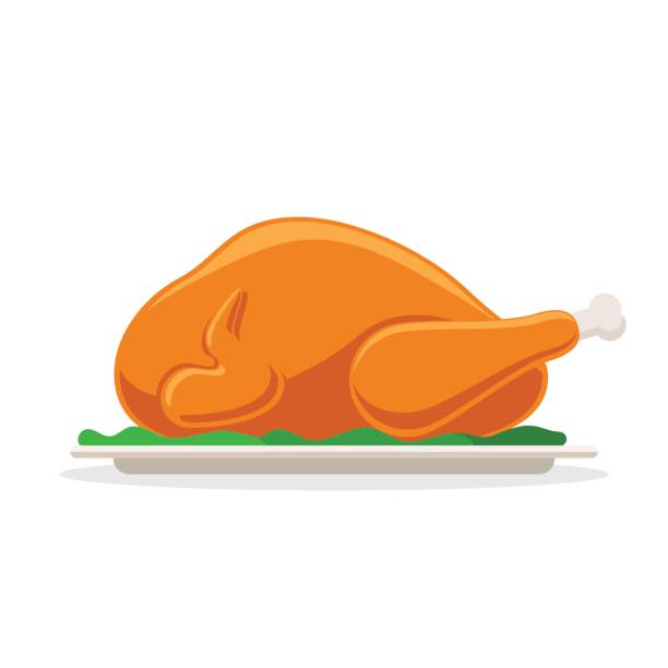 pieczony ptak na talerzu - roast chicken illustrations stock illustrations