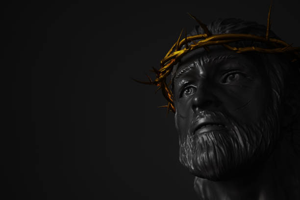 istock Jesus Christ Statue with Gold Crown of Thorns 3D Rendering 665039978