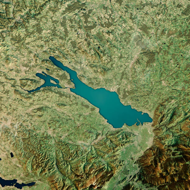 den bodensee 3d render sat-topographische karte anzeigen - austria map topography satellite view stock-fotos und bilder