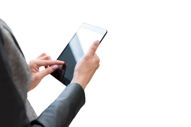 istock Businesswoman touching the screen 665067452