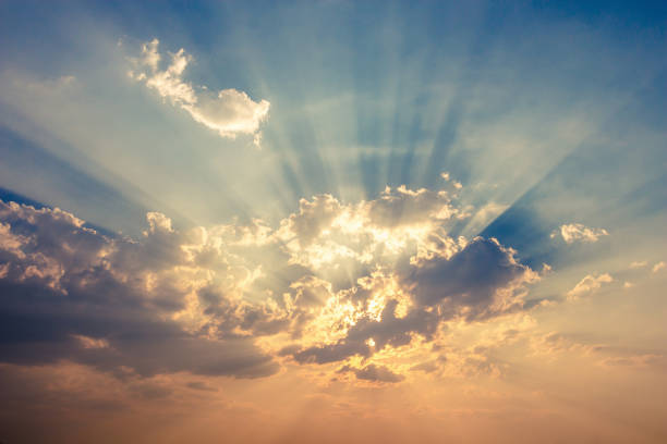 istock Colorful dramatic sky with cloud at sunset.Sky with sun background 665068098