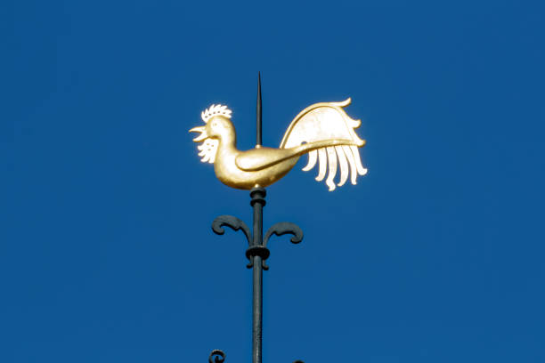 Dresden, Saxony, Germany, April 24, 2024 - The Golden Angel Fama on the roof of the Kunsthalle in the Lipsius Building (popularly known as the Lemon Squeezer) of the Dresden University of Fine Arts.