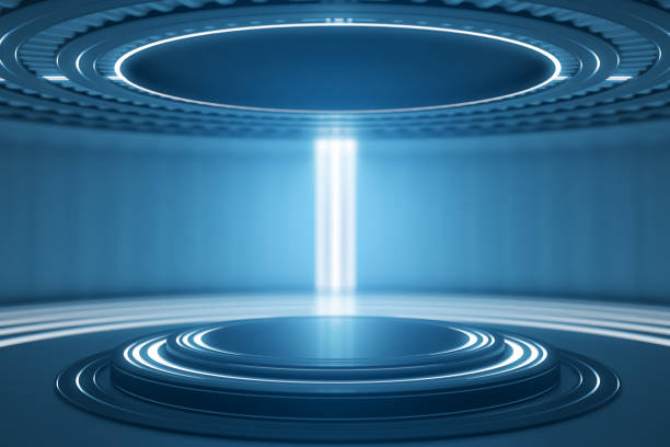istock Blue teleport station 665087098