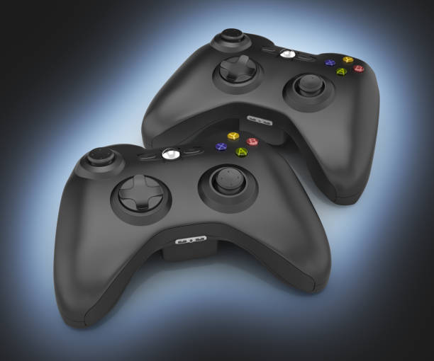 istock black gamepads multiplayer games illustration on blue and black gradient background 3d 665088102