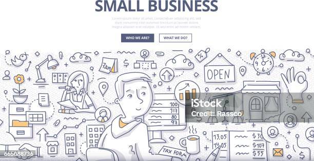 Small Business Doodle Concept Stockvectorkunst en meer beelden van Klein bedrijf - Klein bedrijf, Bedrijfsleven, Eigenaar