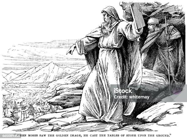 Moses Casting The Tablets Of Stone On The Ground Stock Illustration - Download Image Now - Calf, Gold - Metal, Moses - Religious Figure