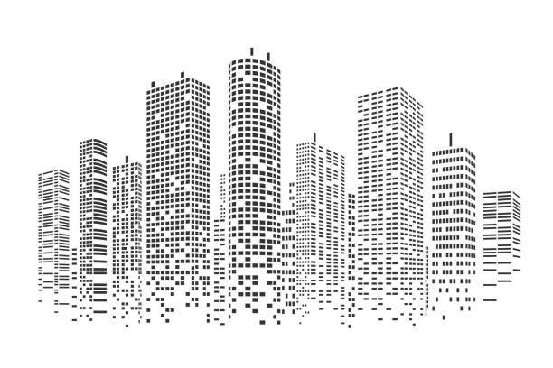 ilustrações de stock, clip art, desenhos animados e ícones de city stylized background - skyscraper
