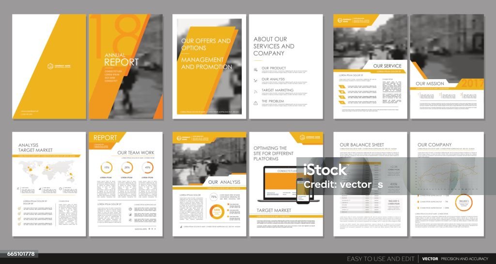 Cover design annual report, flyer, brochure. Cover design annual report,vector template brochures, flyers, presentations, leaflet, magazine a4 size. Orange polygons on a white background Template stock vector