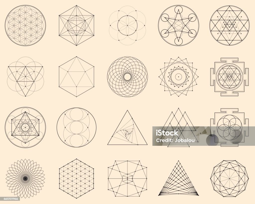 Esoteric Spiritual Geometry Vector Illustration with a Perfect Set of Sacred Icons Geometric Shape stock vector