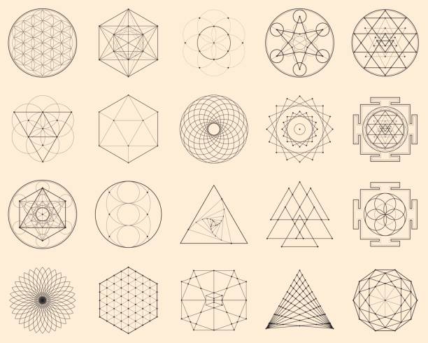 Esoteric Spiritual Geometry Vector Illustration with a Perfect Set of Sacred Icons double be stock illustrations