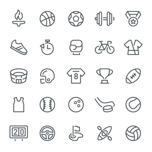 Sport Icons Sport, icon, icon set, stadium, scoreboard, sports equipment football helmet and ball stock illustrations