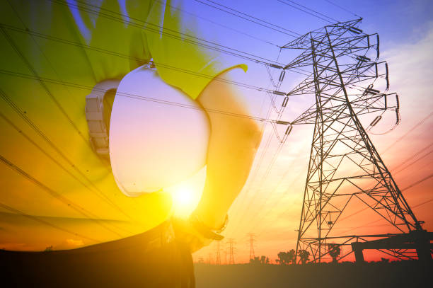 istock Engineering of Electrical Expertise Concept. Blending with pylons during sunset. 665111792