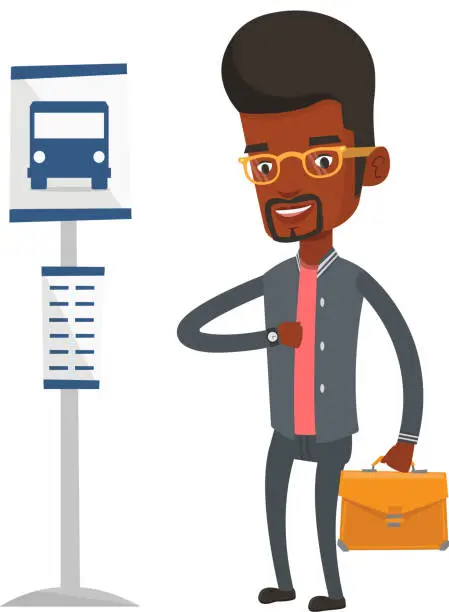 Vector illustration of Man waiting at the bus stop vector illustration