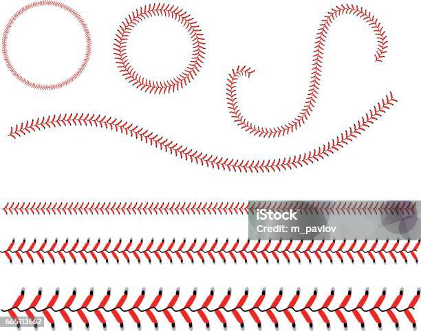 Lace From A Baseball On A White Background Stock Illustration - Download Image Now - Baseball - Ball, Baseball - Sport, Stitching