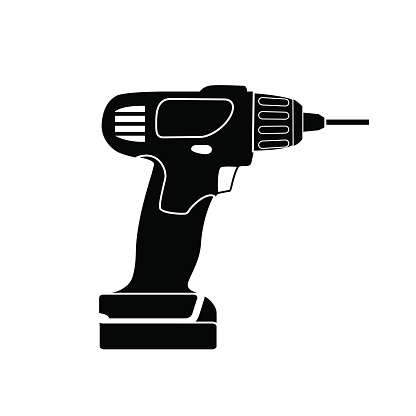Screw Gun Icon. Impact wrench or screwgun vector. Electric screwdriver symbol. Blank and white