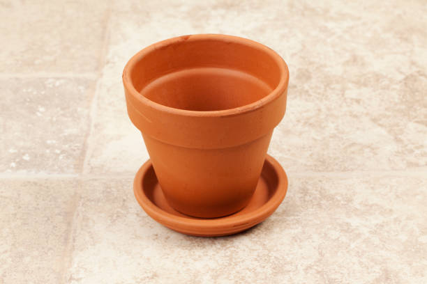 Empty terracotta flower pot.  Shot in studio with Canon 5D Mark II DSLR camera.