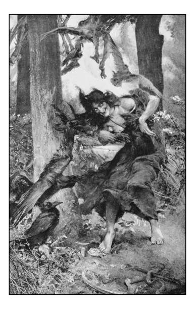 Antique dotprinted photo of paintings: Witch