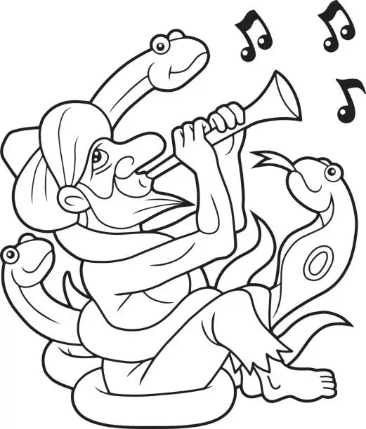 Vector illustration of snake charmer