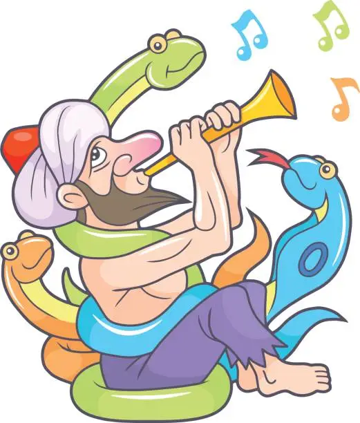 Vector illustration of snake charmer