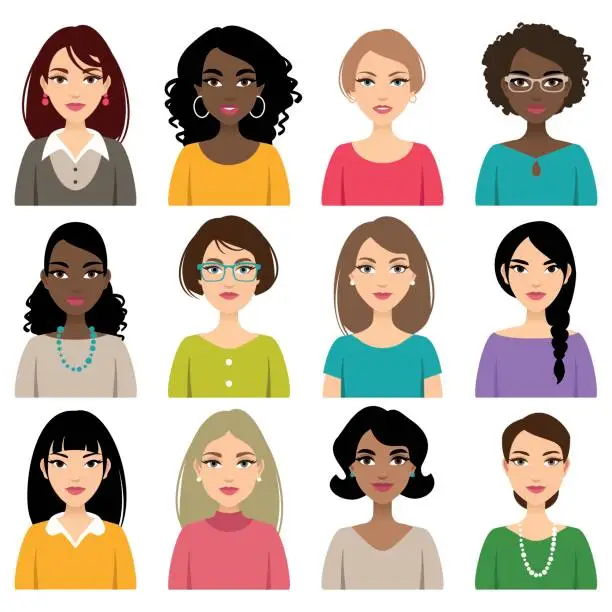 Vector illustration of Faces of different nation women
