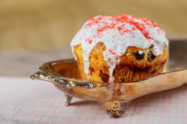 istock Homemade traditional easter cake kulich Ukrainian colored eggs 665150946