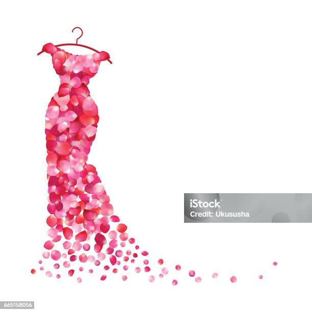 White Background With Dress Of Pink Petals Stock Illustration - Download Image Now - Dress, Women, Fashion