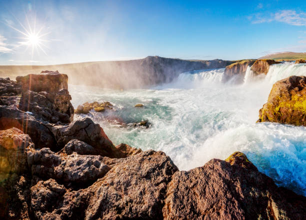istock Nice views of the bright sunlit powerful Godafoss cascade. 665166232