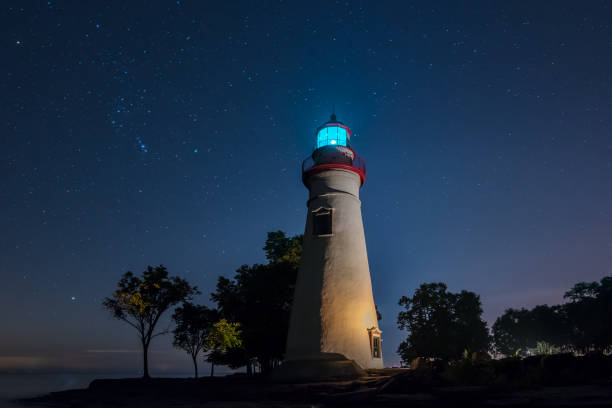 Starlight Marblehead Lighthouse in Ohio stock photo