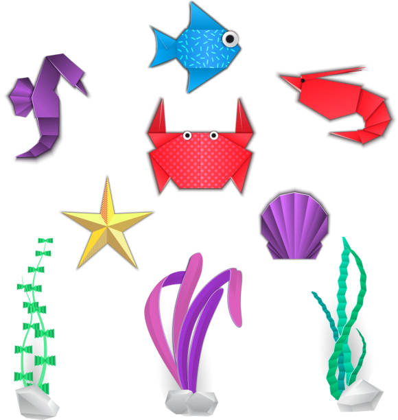 Paper Cut Beach Stock Illustration - Download Image Now - Origami, Shrimp -  Animal, Lobster - Animal - iStock