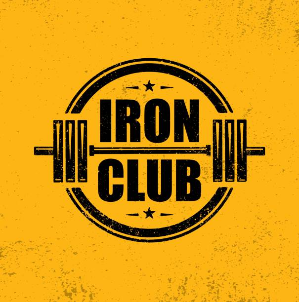 Iron Club Fitness Sport Club. Gym Workout Barbell Stamp Vector Design Element. Gym Workout Stamp Vector Design Element On Rough Background gym borders stock illustrations