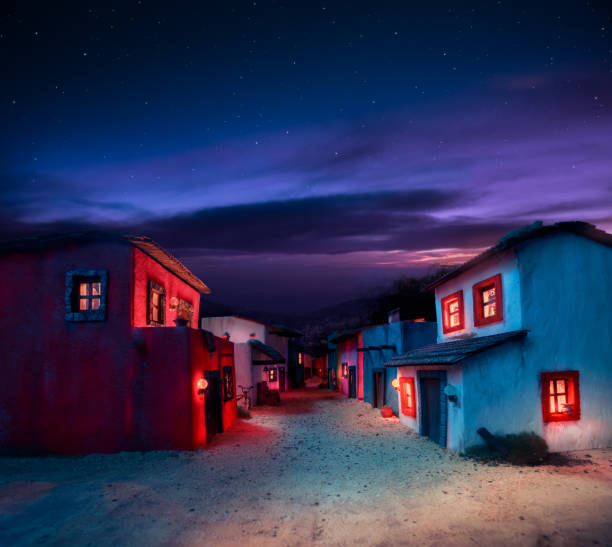 scale model of a mexican town at twilight