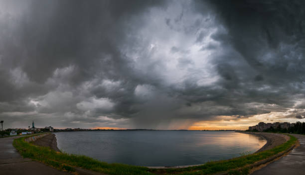 Heavy storm in Bucharest over Mill Lake stock photo
