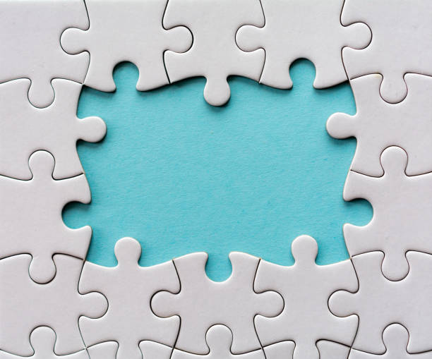 Six last pieces of a blank jigsaw puzzle Six last connecting pieces last piece of a blank jigsaw puzzle number 6 photos stock pictures, royalty-free photos & images