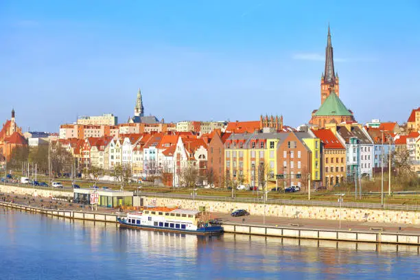 Szczecin city waterfront on a sunny day, Poland.