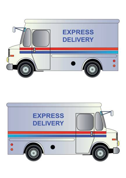 почтовый грузовик, изолированный, вектор - overnight delivery illustrations stock illustrations