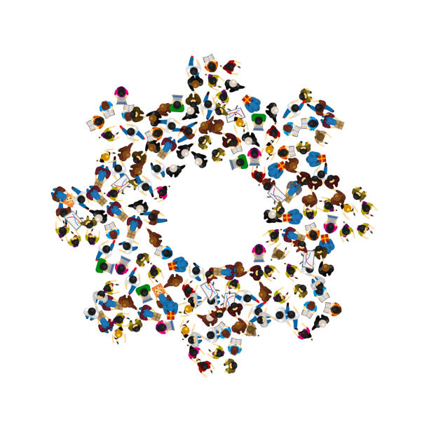 istock A group of people in a shape of cogwheel icon, isolated on white background. Vector illustration 665206522