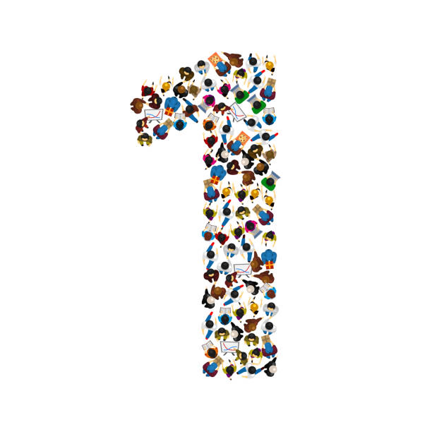 istock Large group of people in number 1 one form. People font. Vector illustration 665209198