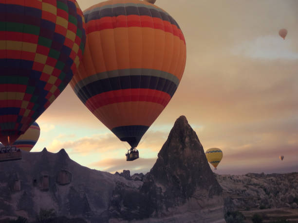 Hot air balloon over Cappadocia stock photo