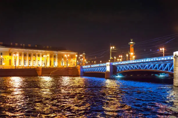 Night view of bridge in Saint-Petersburg city