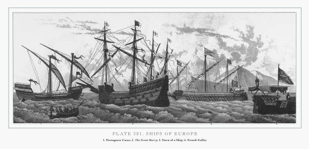 illustrations, cliparts, dessins animés et icônes de navires d’europe gravure, 1851 - galère
