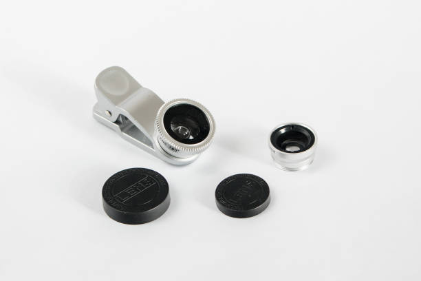 istock Fisheye lens for smartphone set with covers white background 665219474