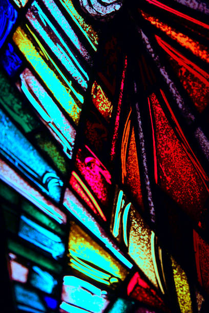 istock multi color stained glass windwow background abstract lines light spectrum church decor element 665221960