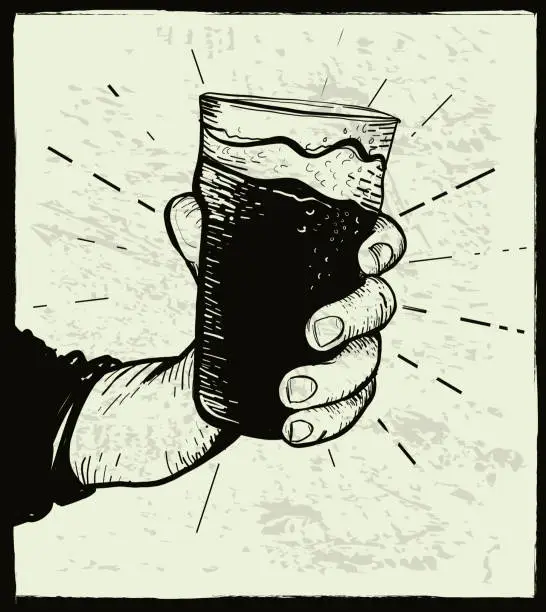 Vector illustration of Hand holding a pint glass