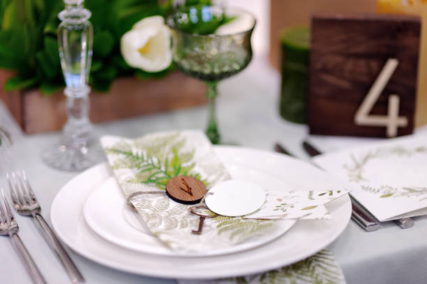 istock Table set with natural flowers for wedding reception 665232548