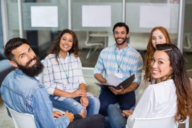 istock Portrait of smiling executive during meeting 665252282